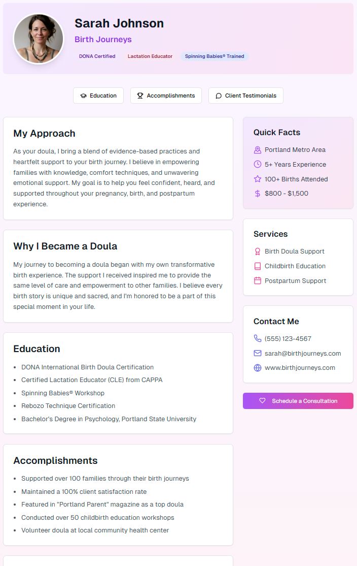 Doula Profile Preview